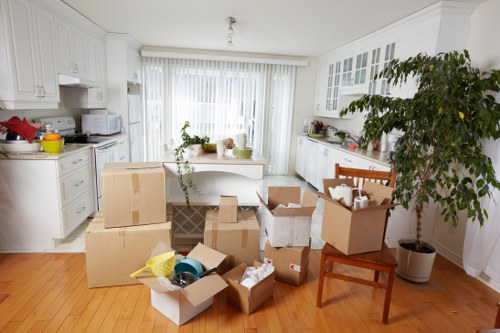Prepared furniture pieces ready for storage during a home move in Pentonville